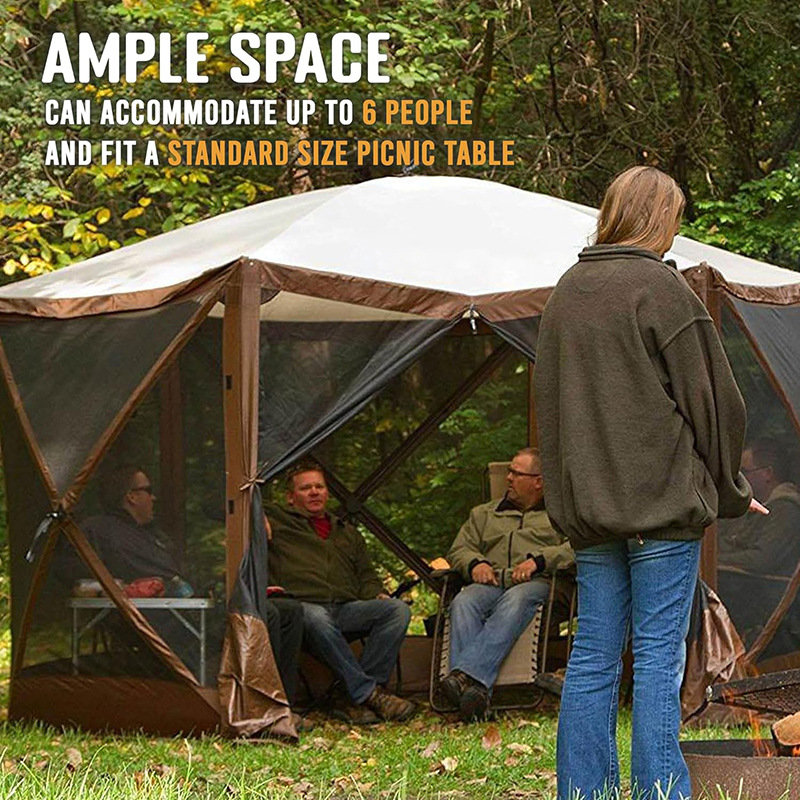 Hexagon campingskärmshus och rum